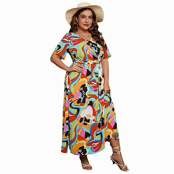 AUKUU Sommerkleid Kühles, farbenfrohes Maxi-Kleid mit kurzen Ärmeln und Chi günstig online kaufen