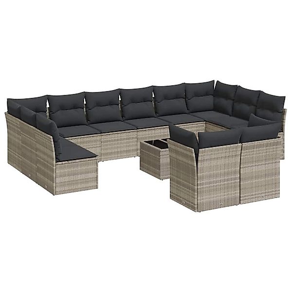 vidaXL 13-Tlg Garten-Sofagarnitur mit Kissen Hellgrau Poly Rattan 3250281 günstig online kaufen