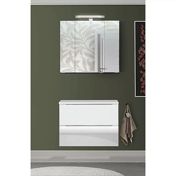 Badezimmer Waschplatz Set, 2-teilig, 80cm Waschtischschrank, weiß Hochglanz günstig online kaufen