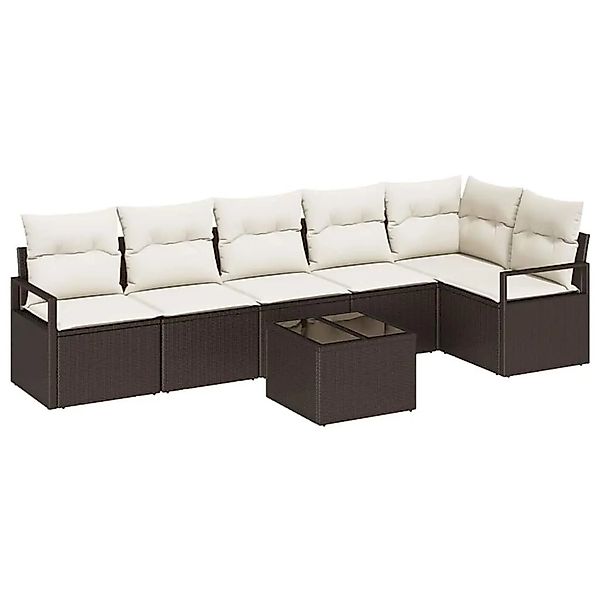 vidaXL Gartensofa-Set mit Kissen 7 Stk Braun und Creme Poly-Rattan 3355077 günstig online kaufen