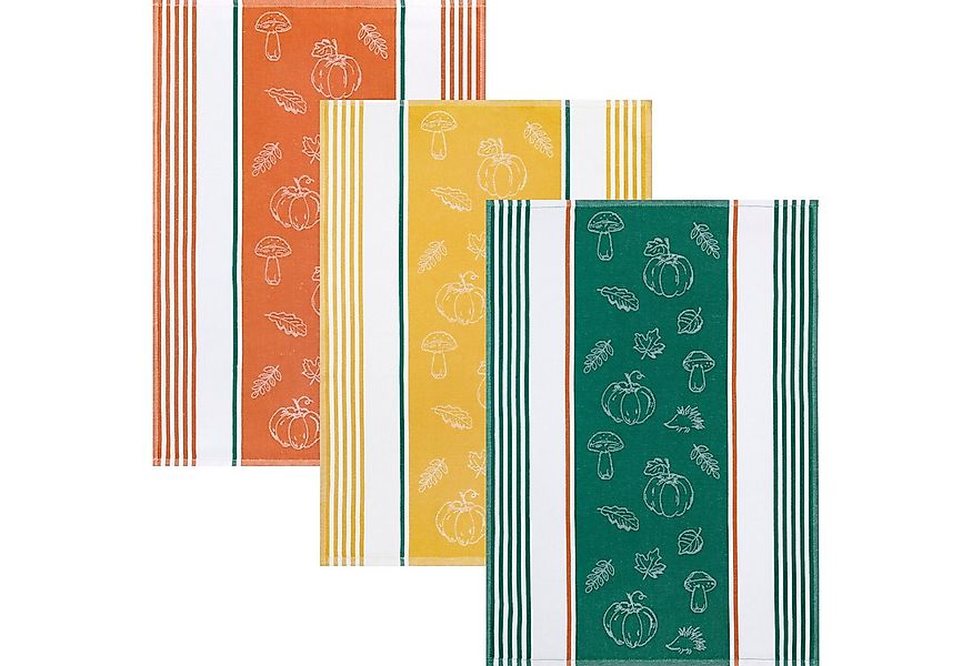Kracht Geschirrtuch Geschirrtuch "Herbstlich" 3er-Pack, Halbleinen Motiv günstig online kaufen