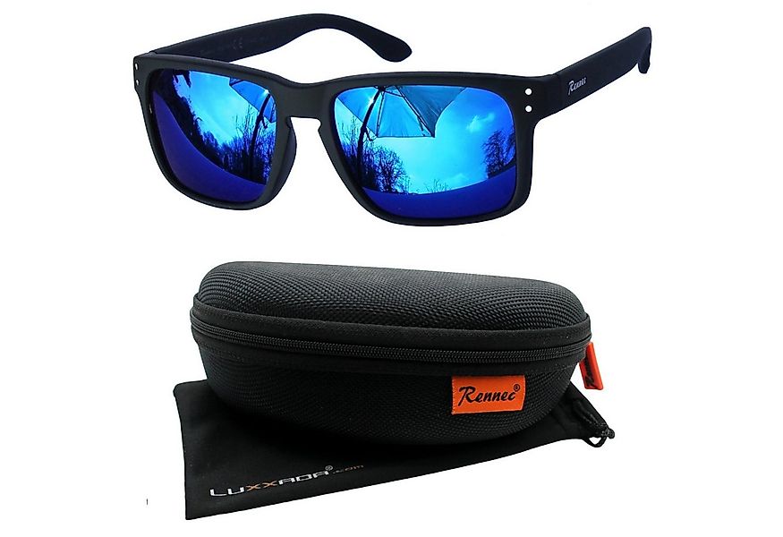 Rennec Sonnenbrille (Herren Marken Brille mit Hardcase) Blau Verspiegelt, 3 günstig online kaufen