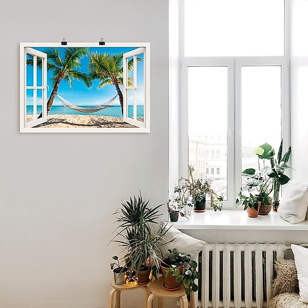 Artland Wandbild »Fensterblick Palmenstrand Karibik«, Amerika, (1 St.), als günstig online kaufen