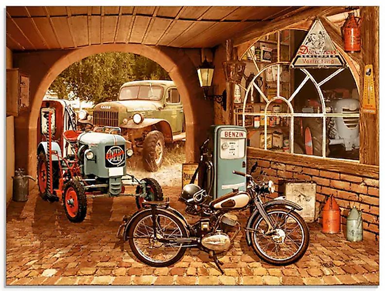 Artland Glasbild »Werkstatt mit Traktor und Motorrad« Traktoren 1 Stk. tlg. günstig online kaufen