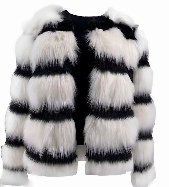 Passioni Strickpullover weiß -schwarze kuschelige Web-Pelz Jacke günstig online kaufen