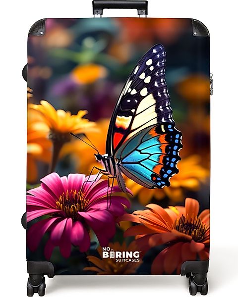 NoBoringSuitcases.com© Hartschalen-Trolley Schmetterling auf bunten Blumen günstig online kaufen