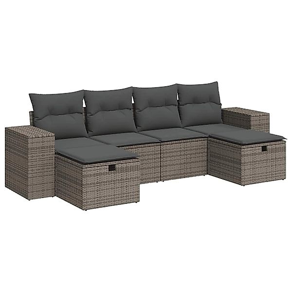 vidaXL 6-Tlg Garten-Sofagarnitur mit Kissen Grau Poly Rattan 3325726 günstig online kaufen