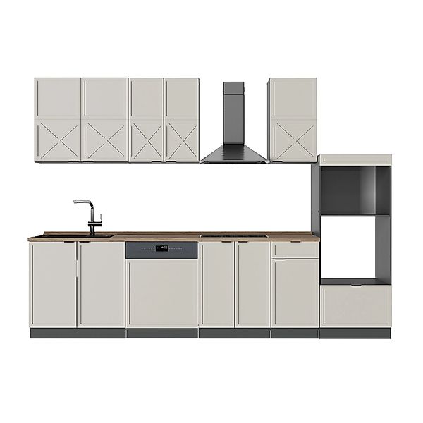 Vicco Fame-Line Küchenzeile GrauBeige/Anthrazit 300 cm mit HochschrankAP Ei günstig online kaufen