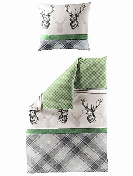 JACK Bettwäsche 135x200cm Hirsche Karo Dunkelgrün günstig online kaufen