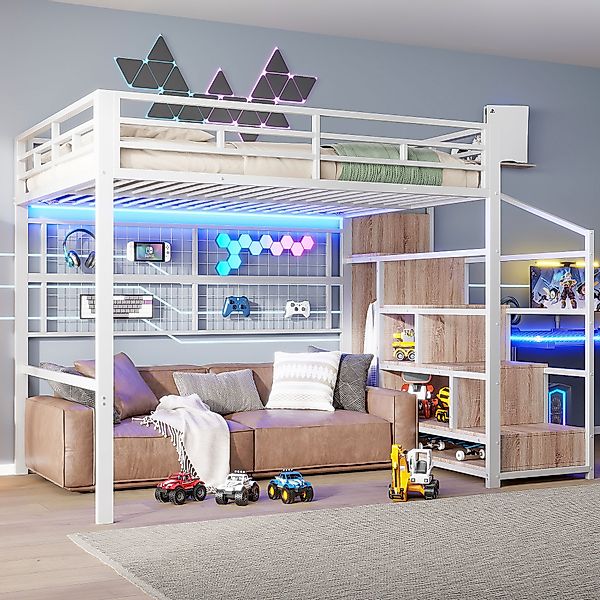 Merax Hochbett 140x200 cm mit LED-Beleuchtung günstig online kaufen