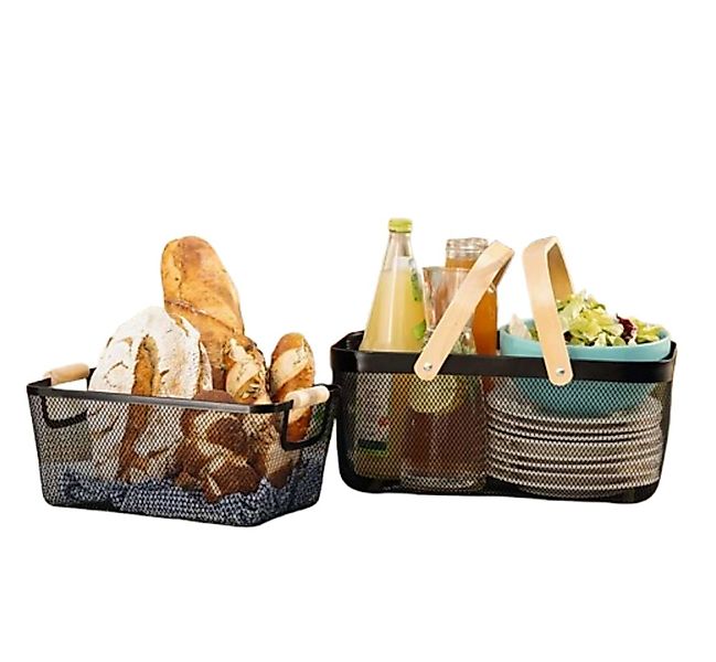 Home-trends24.de Allzweckkorb Metallkorb Bambus Korb Aufbewahrungskorb Schw günstig online kaufen