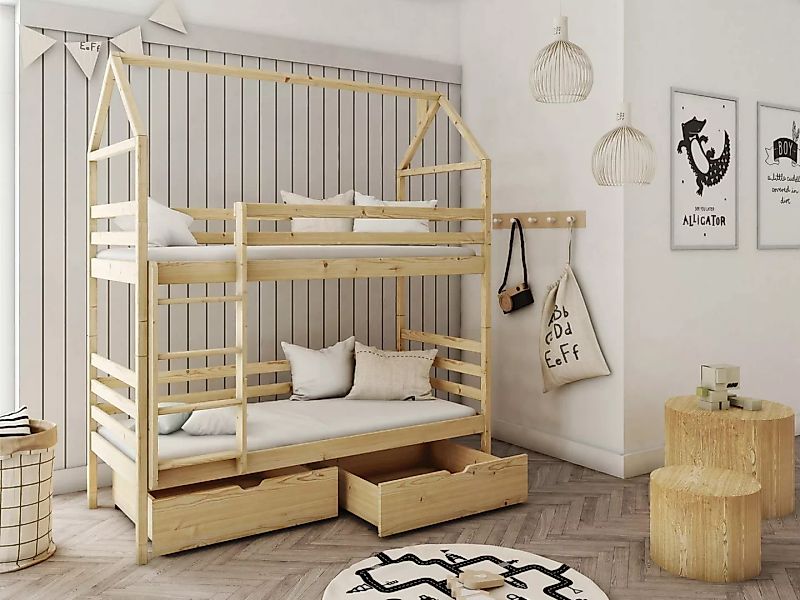 Horten Hausbett Etagenhausbett Berlin mit Schubladen für 2 Kinder (Spar-Set günstig online kaufen