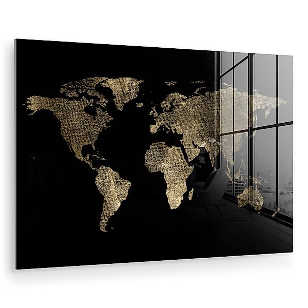 MuchoWow Acrylglasbild Weltkarte - Gold - günstig online kaufen