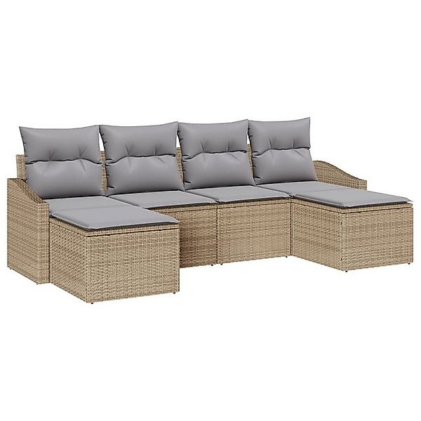 vidaXL Loungesofa 6-teiliges Garten-Esszimmer Set mit Kissen Beige Poly Rat günstig online kaufen