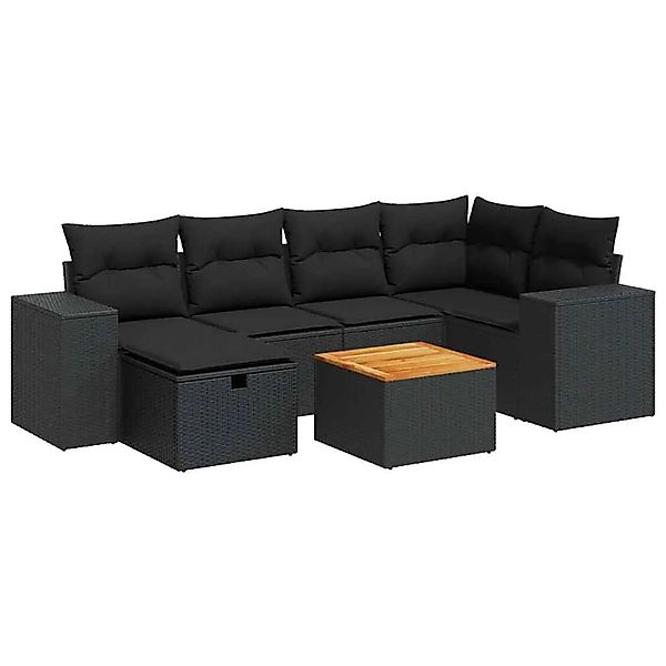 vidaXL 7-Tlg Garten-Sofagarnitur mit Kissen Schwarz Poly Rattan 3325870 günstig online kaufen