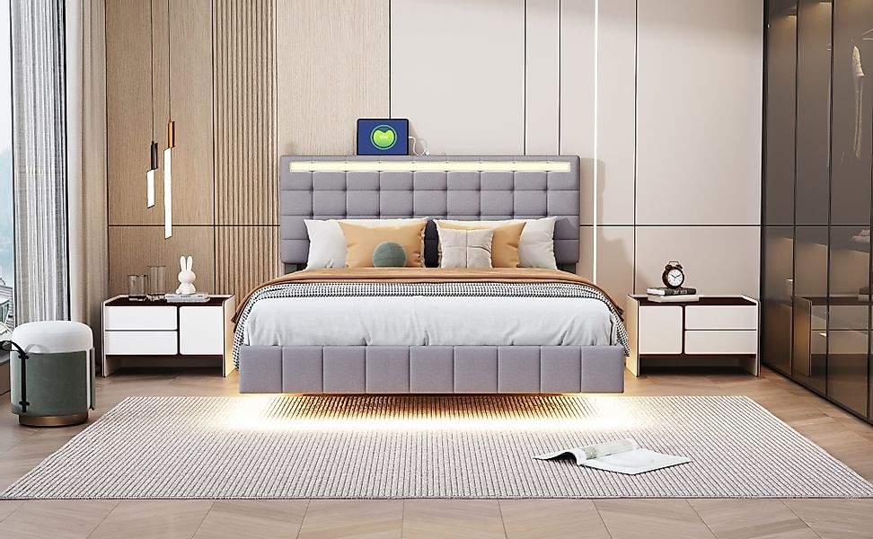 MODFU Polsterbett mit LED-Beleuchtung & gepolstertem günstig online kaufen