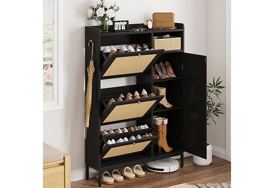 GarveeMore Schuhschrank aus Rattan mit 3 Klappschubladen und 4-stufiger Sch günstig online kaufen