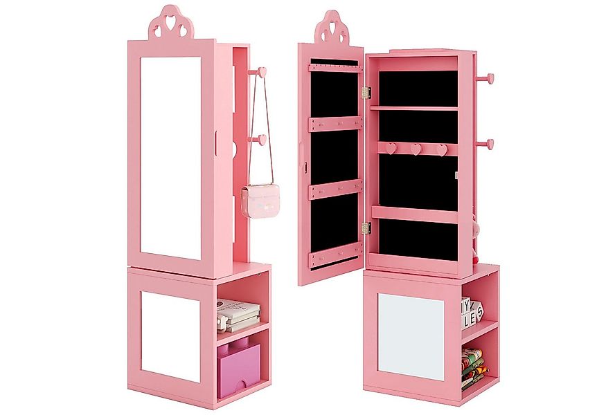 COSTWAY Schmuckschrank 3 in 1 Kinder Spiegelschrank mit Kleiderständer & Ha günstig online kaufen