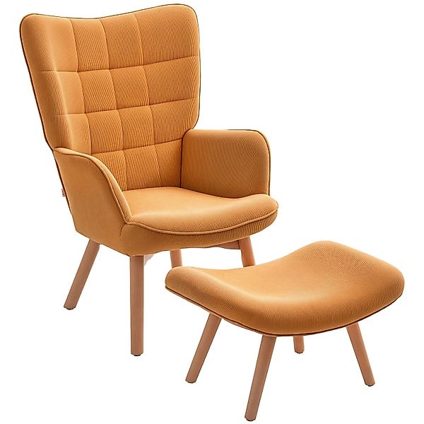 HOMCOM Ohrensessel mit Hocker Kord Braun 72L x 80B x 101H cm günstig online kaufen