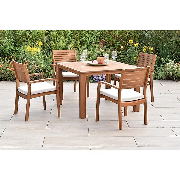Merxx Batavia Set 9-tlg. 4 Stapelsessel 4 Auflagen Gartentisch 110x110 cm günstig online kaufen