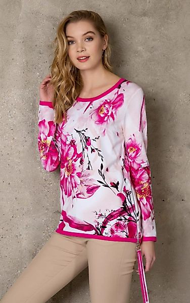 Passioni Strickpullover Print Pullover mit Blumen Design und Reisverschluss günstig online kaufen