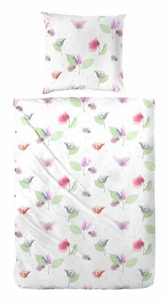 135x200 cm Druck-Bettwäsche Blumenmuster Grau / Mehrfarbig 113013-026 günstig online kaufen