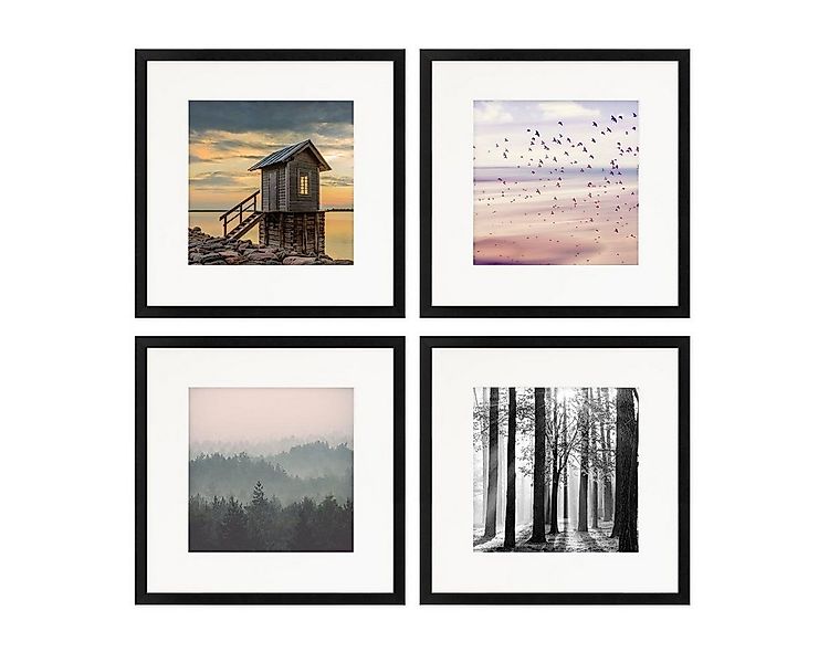 PHOTOLINI Bilderrahmen 4er Set 30x30 cm Modern Schmal mit Passepartout günstig online kaufen