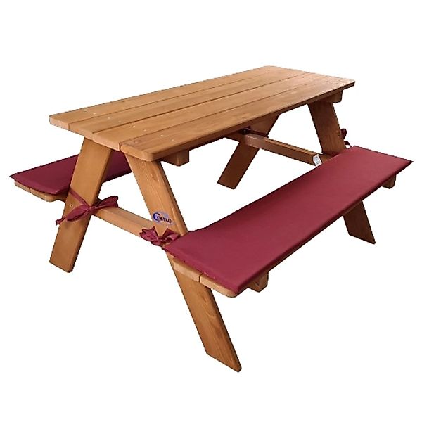 Coemo Kinder Sitzgruppen Picknicktisch aus Holz mit zwei Sitzpolstern günstig online kaufen