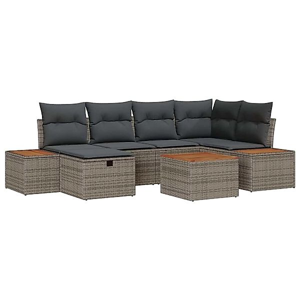 vidaXL Garten-Sofa-Set mit Kissen 7-Tlg Grau Poly Rattan 3359636 günstig online kaufen
