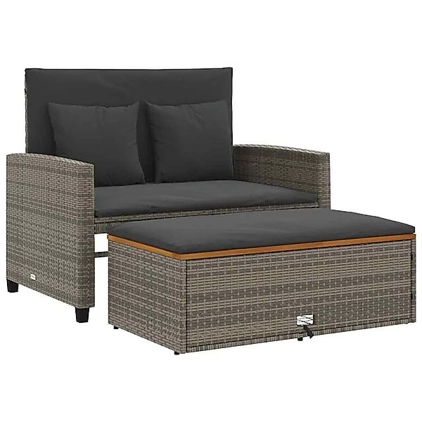 vidaXL Gartensofa mit Kissen 2-Sitzer Grau Poly Rattan & Akazienholz 365142 günstig online kaufen