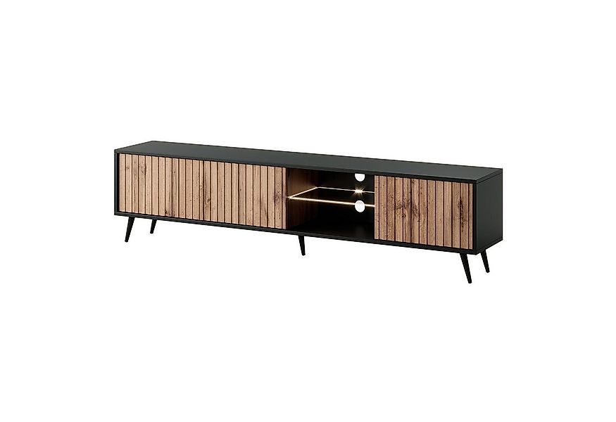 Selsey TV-Schrank BELLO mit schwarzen Füßen, Lamellenfronten und LED, 175 c günstig online kaufen