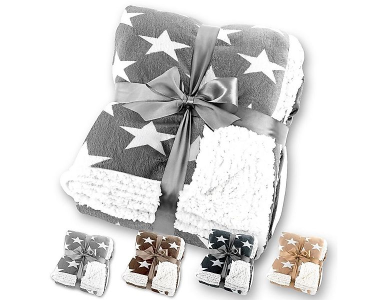 Wohndecke Sternendecke Kuscheldecke Lammfell-Optik Flanell Mikrofaser Grau, günstig online kaufen