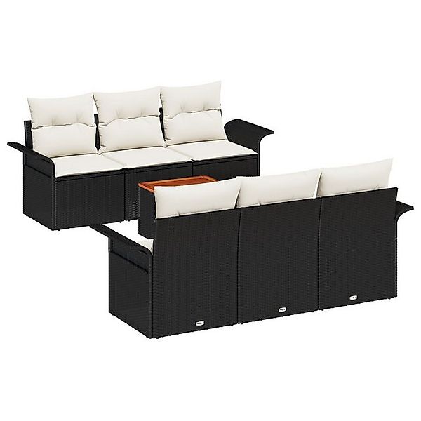 vidaXL Loungesofa 7-teiliges Garten Sofa Set mit Kissen Schwarz Poly-Rattan günstig online kaufen