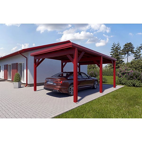 Holzbrüder Carport Ralf 24m² Oxidrot-Rot günstig online kaufen