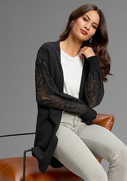 Laura Scott Strickjacke kuscheliger Winterstrick mit femininen Spitzenärmel günstig online kaufen