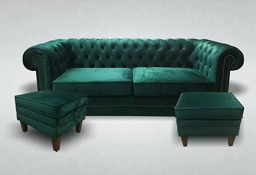 JVmoebel Chesterfield-Sofa Premium Grüner Dreisitzer luxus Möbel Kunstleder günstig online kaufen