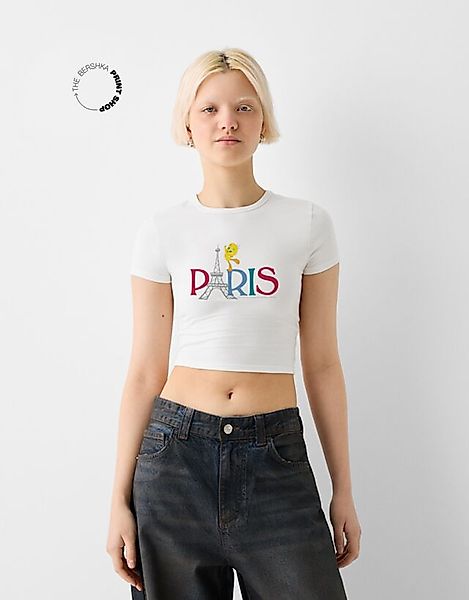 Bershka T-Shirt Looney Tunes Damen S Grbrochenes Weiss günstig online kaufen