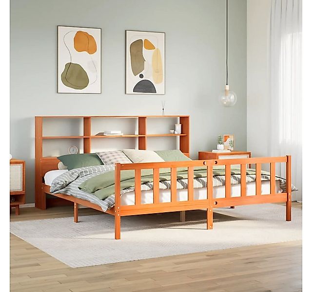 vidaXL Bett, Massivholzbett mit Regal ohne Matratze Wachsbraun 180x200 cm günstig online kaufen
