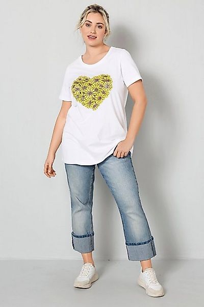 Janet & Joyce T-Shirt T-Shirt Classic Fit Blumenherz Rundhals Halbarm günstig online kaufen