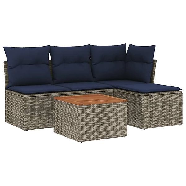 vidaXL 5-Tlg Gartensofa-Set mit Kissen Grau Polyrattan 3255928 günstig online kaufen