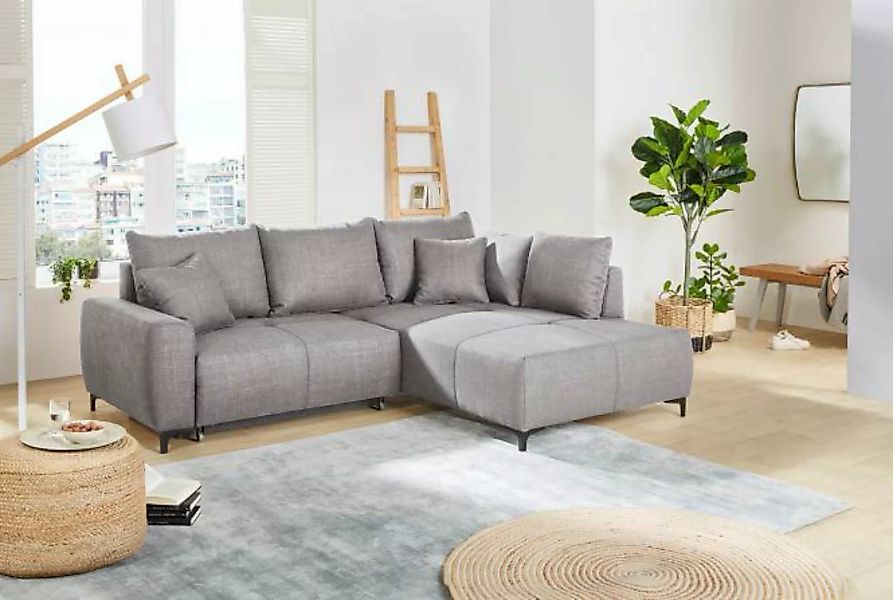 Couch L-Form Grau 245 cm breit mit Schlaffunktion Colmar günstig online kaufen