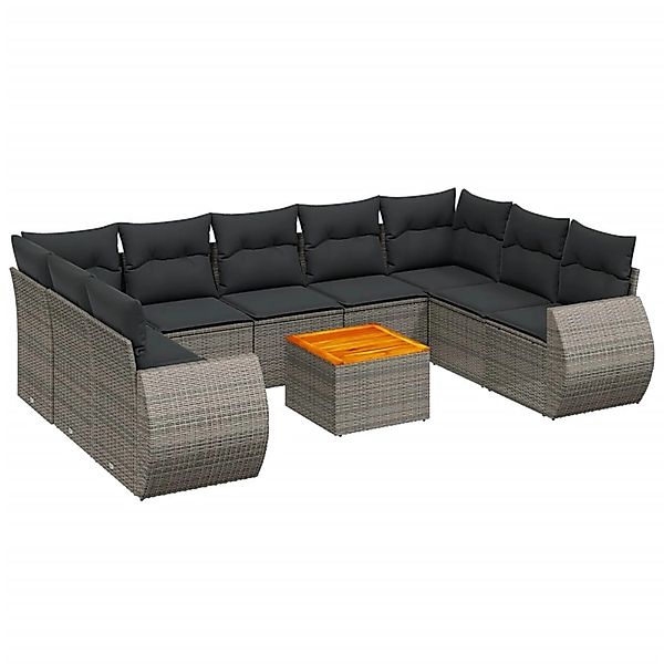 vidaXL 10-Tlg Garten-Sofagarnitur mit Kissen Grau Poly Rattan 3225150 günstig online kaufen