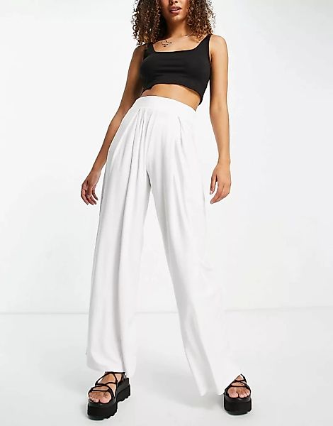 ASOS DESIGN – Basic-Hose aus Jersey in Weiß mit weitem Bein günstig online kaufen