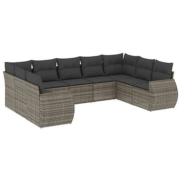 vidaXL 9-Tlg Garten-Sofagarnitur mit Kissen Grau Poly Rattan 3221799 günstig online kaufen