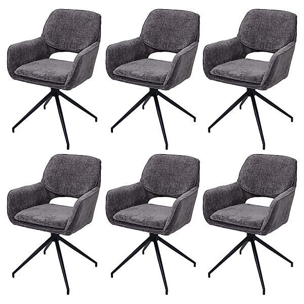 MCW Esszimmerstuhl N74 6er-Set Stoff Chenille 490g/m² Dunkelgrau günstig online kaufen