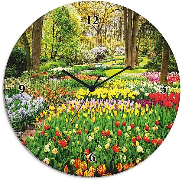 Artland Wanduhr »Glasuhr rund Tulpen Garten Frühling« günstig online kaufen