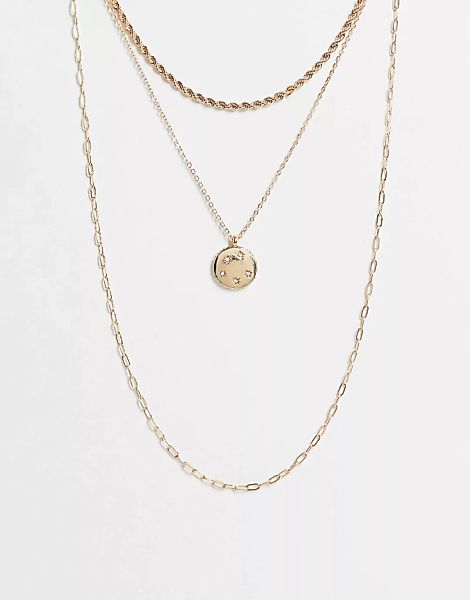 Pieces – Mehrreihige Halskette mit Anhänger in Goldfarbton-Goldfarben günstig online kaufen