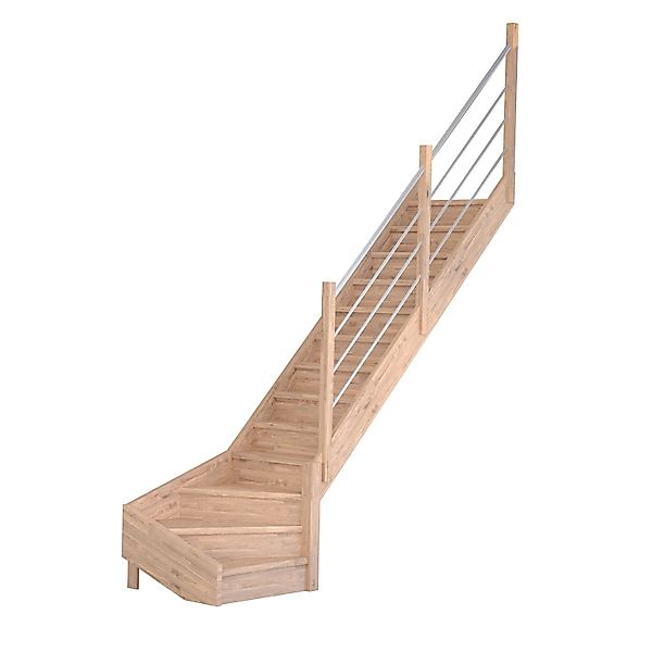 Treppe Mykonos Pro Eiche Gew. R 90 cm Setzstufen Holz-Edelstahl-Geländer FS günstig online kaufen