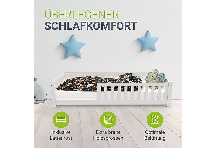 Juskys Kinderbett Naya, 90x200 cm Bodenbett aus Holz, mit Rausfallschutz & günstig online kaufen