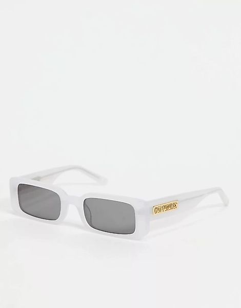 Hot Futures – Schmale, eckige Retro-Sonnenbrille in gebrochenem Weiß mit Lo günstig online kaufen